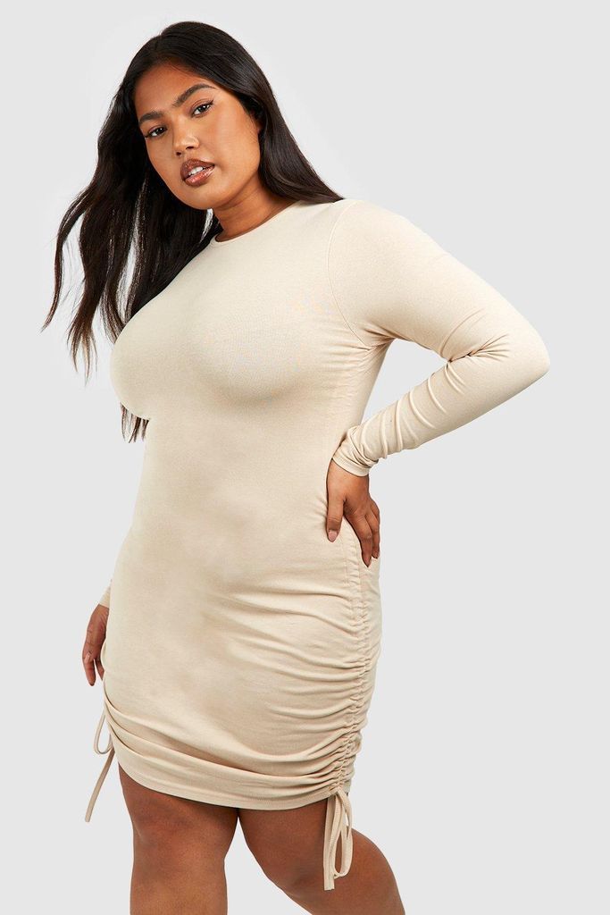 Womens Plus Premium Super Soft Ruched Mini Dress - Beige - 16, Beige
