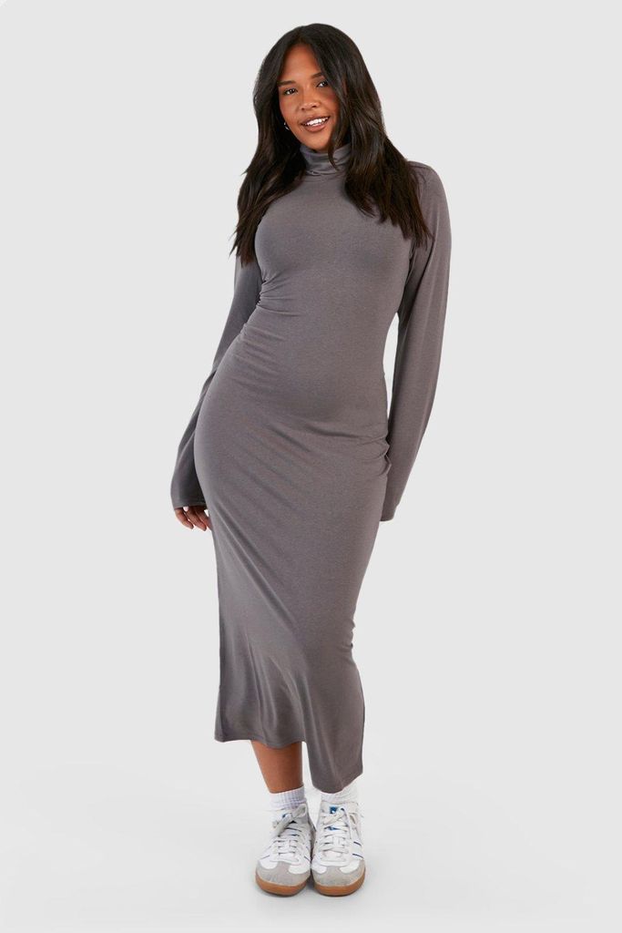Womens Plus Premium Super Soft Roll Neck Midaxi Dress - Grey - 16, Grey