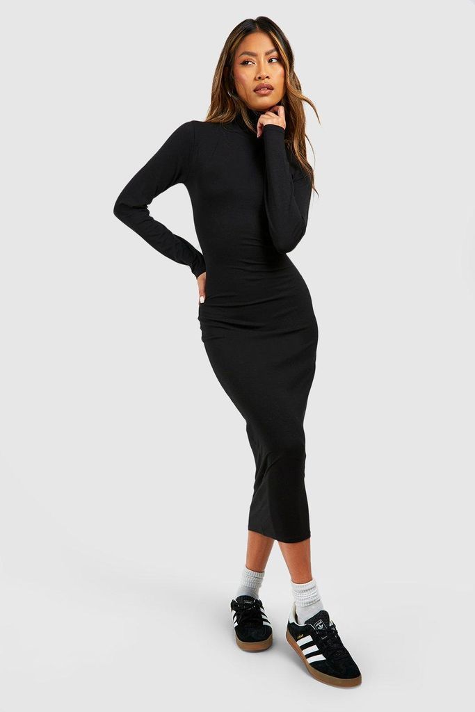 Womens Premium Super Soft Roll Neck Midaxi Dress - Black - 8, Black