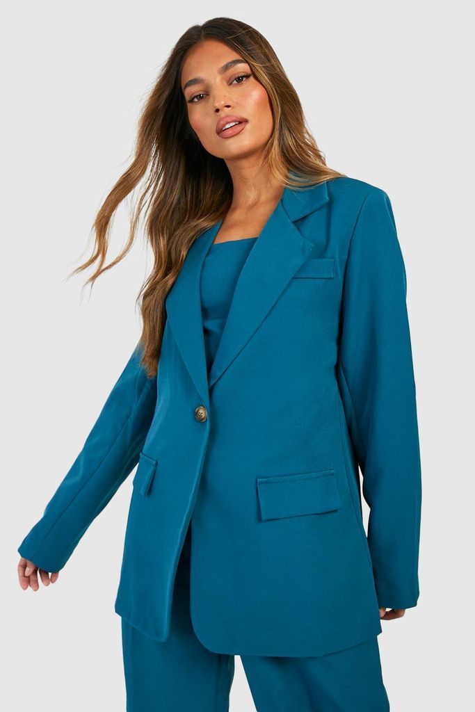 Womens Single Breasted Relaxed Fit Tailored Blazer - Green - 6, Green