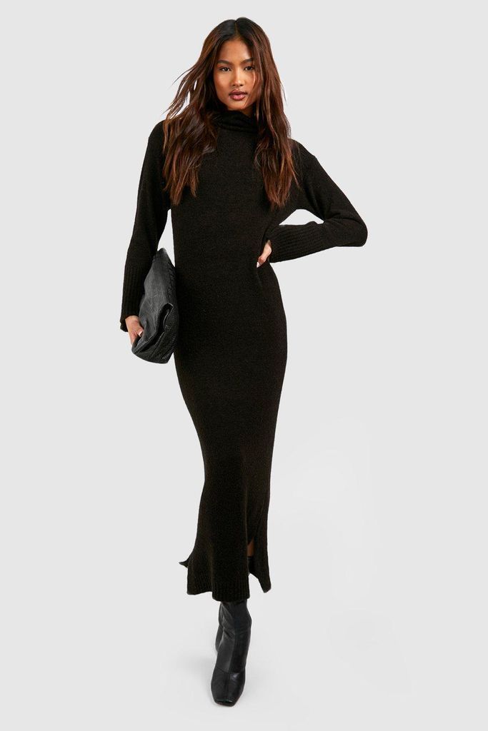 Womens Tall Cowl Neck Midaxi Knitted Dress - Black - 8, Black