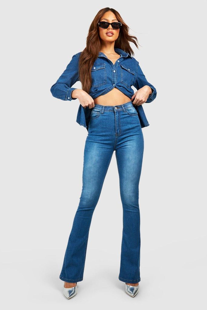 Womens Tall Mid Blue High Waist Skinny Flared Jeans 36
