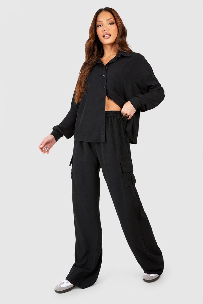 Womens Tall Woven Cargo Pocket Elasticated Waistband Trousers - Black - 6, Black