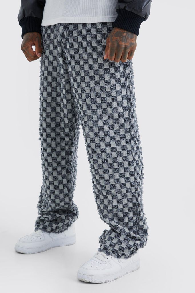 Men's Fixed Waist Relaxed Checked Tapestry Trouser - Grey - 28, Grey