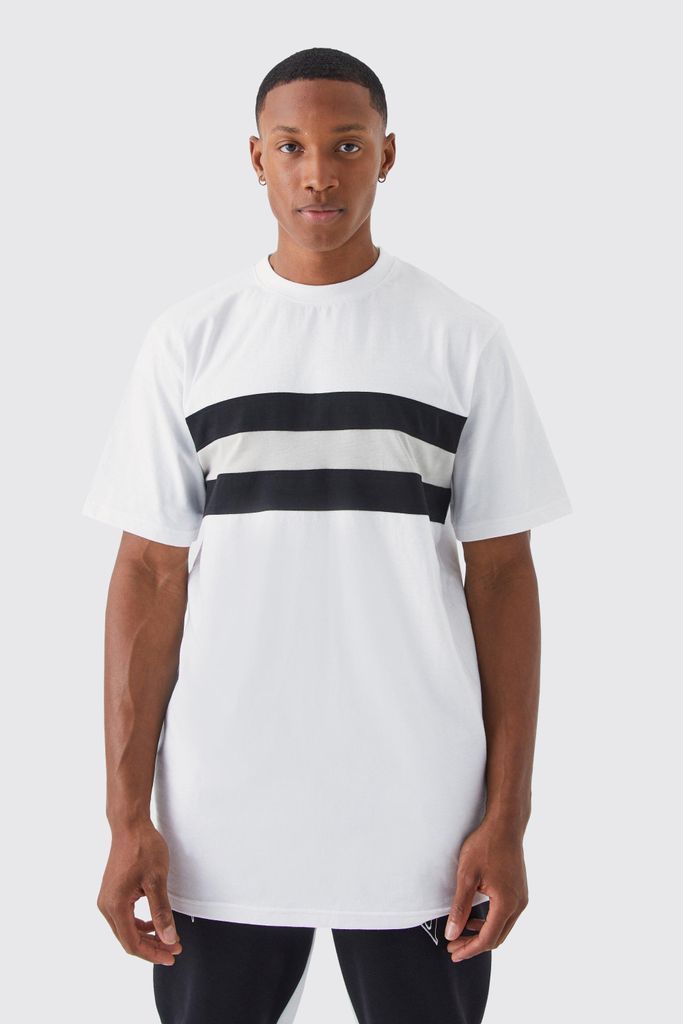 Men's Longline Colour Block Tshirt - White - S, White