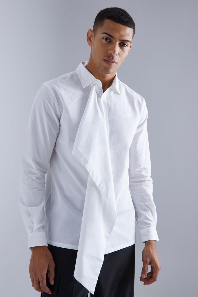 Men's Longsleeve Asymmetrical Shirt - White - S, White
