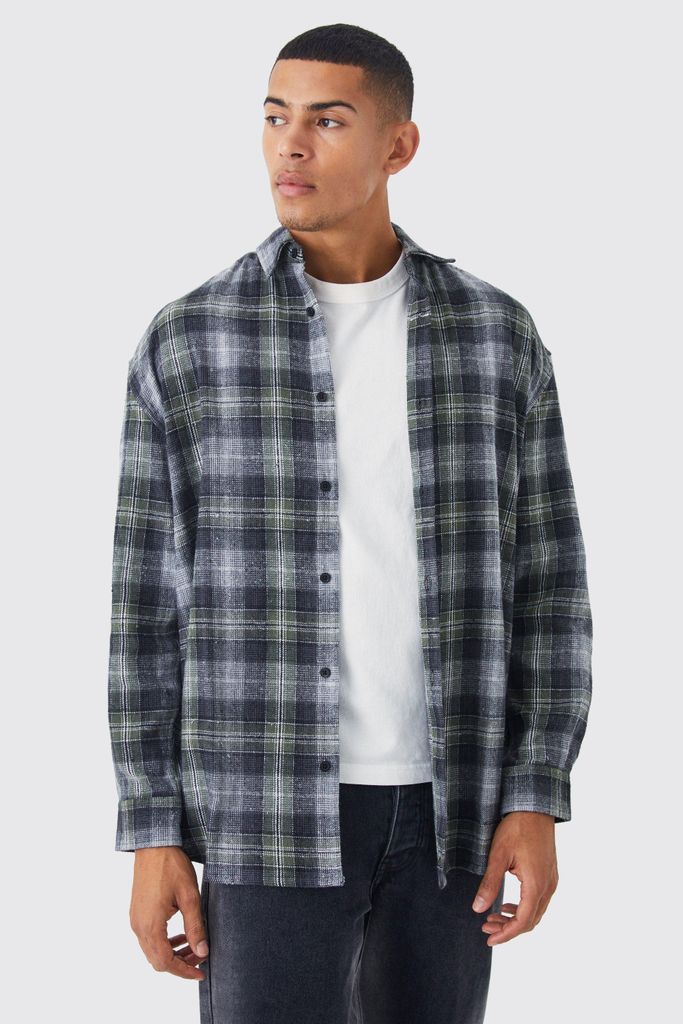 Men's Longsleeve Oversized Check Check Overshirt - Grey - S, Grey
