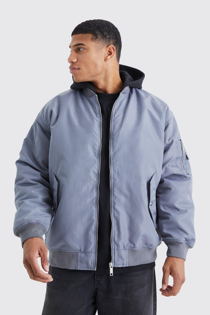 Men's Oversized Ma1 Bomber With Jersey Hood - Grey - S, Grey