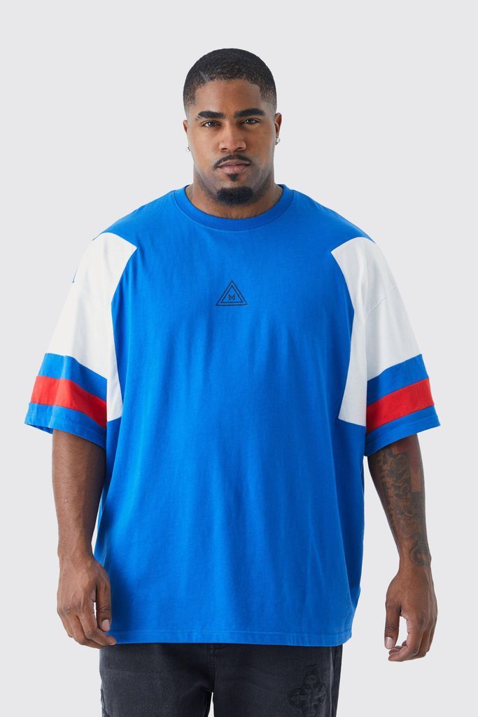 Men's Plus Oversized Branded Colour Block T-Shirt - Blue - Xxxl, Blue