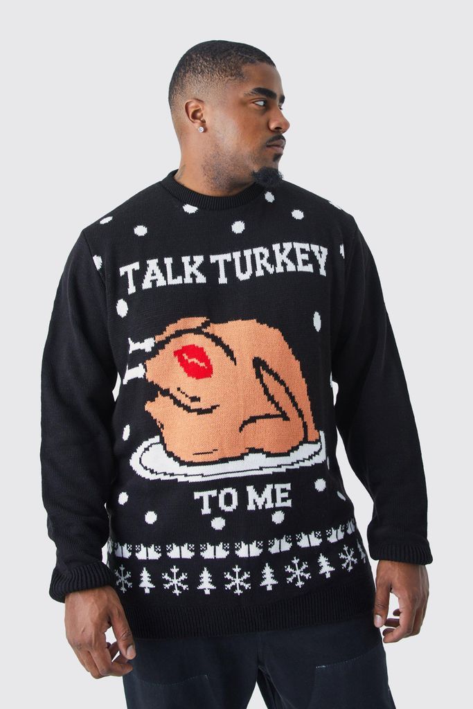 Men's Plus Talk Turkey To Me Christmas Jumper - Black - Xxxl, Black