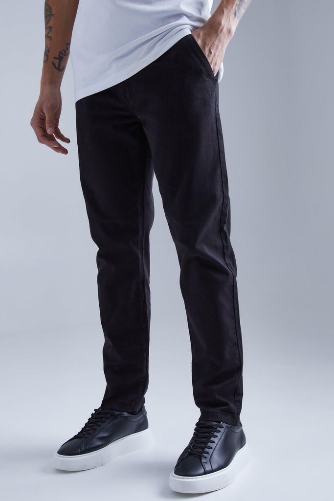 Men's Slim Chino Trouser With Woven Tab - Black - 28, Black