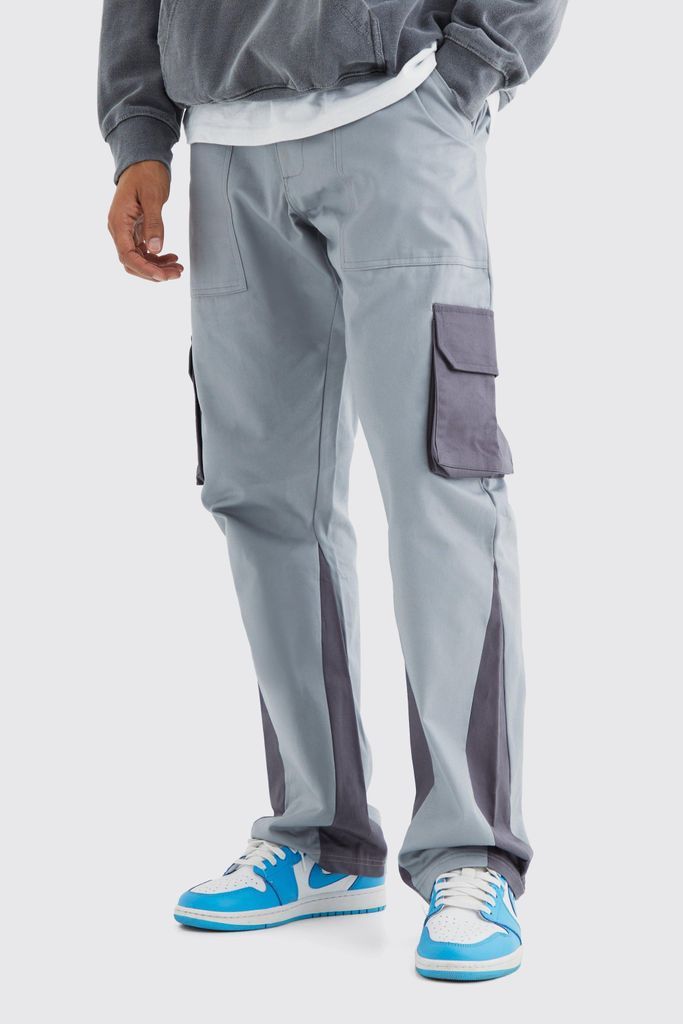Men's Slim Fit Colour Block Cargo Trouser With Woven Tab - Beige - 28, Beige