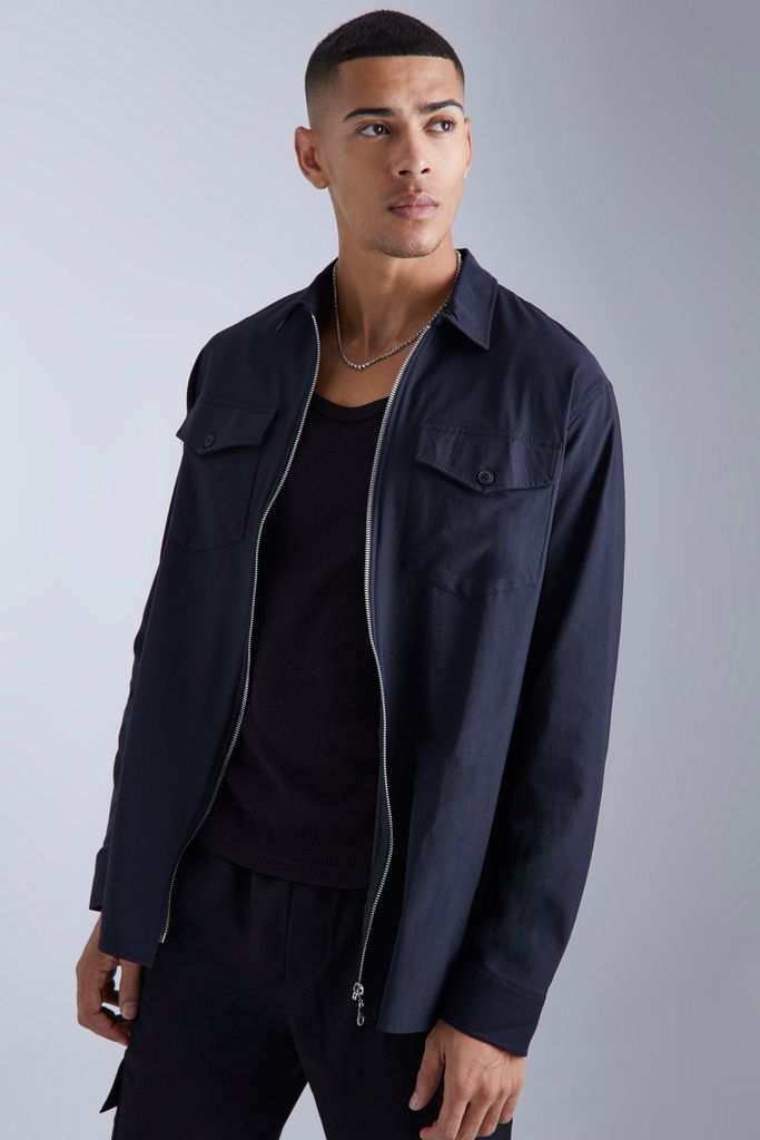 Men's Smart Nylon Zip Through Overshirt - Black - S, Black