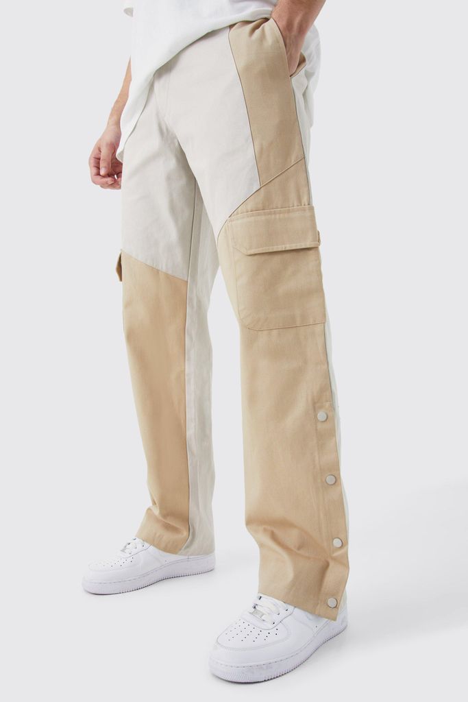 Men's Tall Slim Fit Colour Block Cargo Trouser With Woven Tab - Beige - 30, Beige