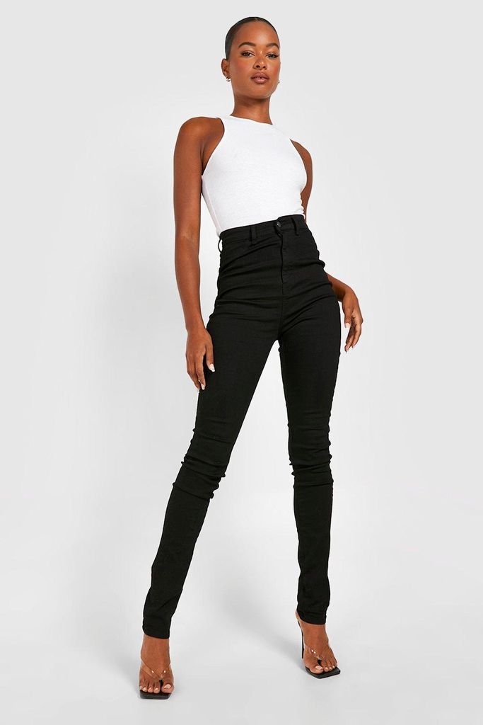 Womens Tall Super High Waisted Power Stretch Skinny Jeans - Black - 8, Black