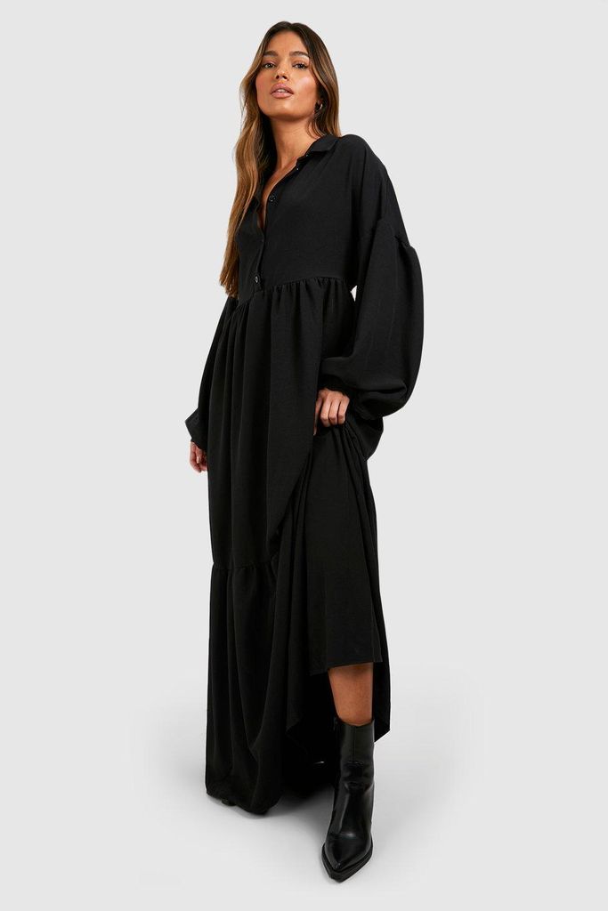 Womens Oversized Tiered Maxi Shirt Dress - Black - 8, Black