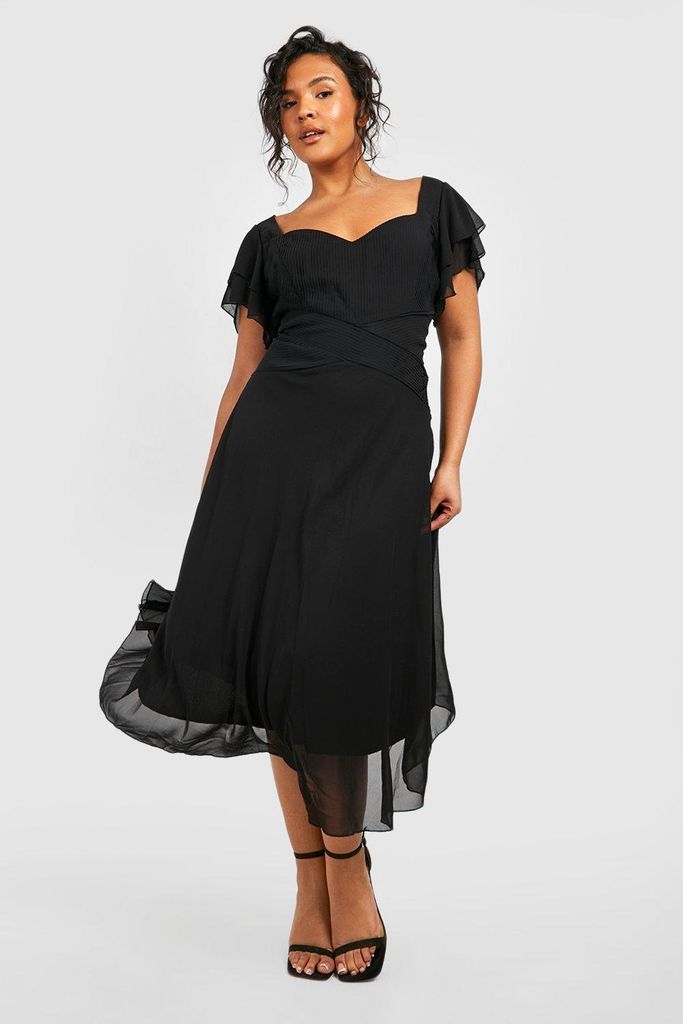 Womens Plus Occasion Angel Sleeve Chiffon Midi Dress - Black - 28, Black