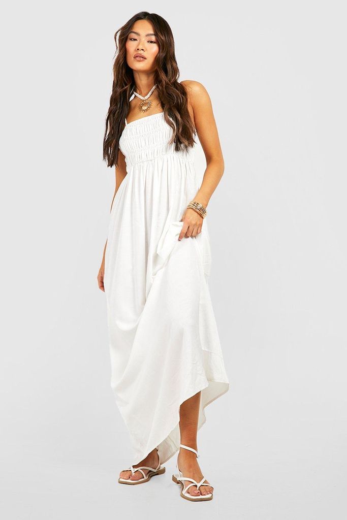 Womens Shirred Bust Floaty Maxi Dress - White - 8, White
