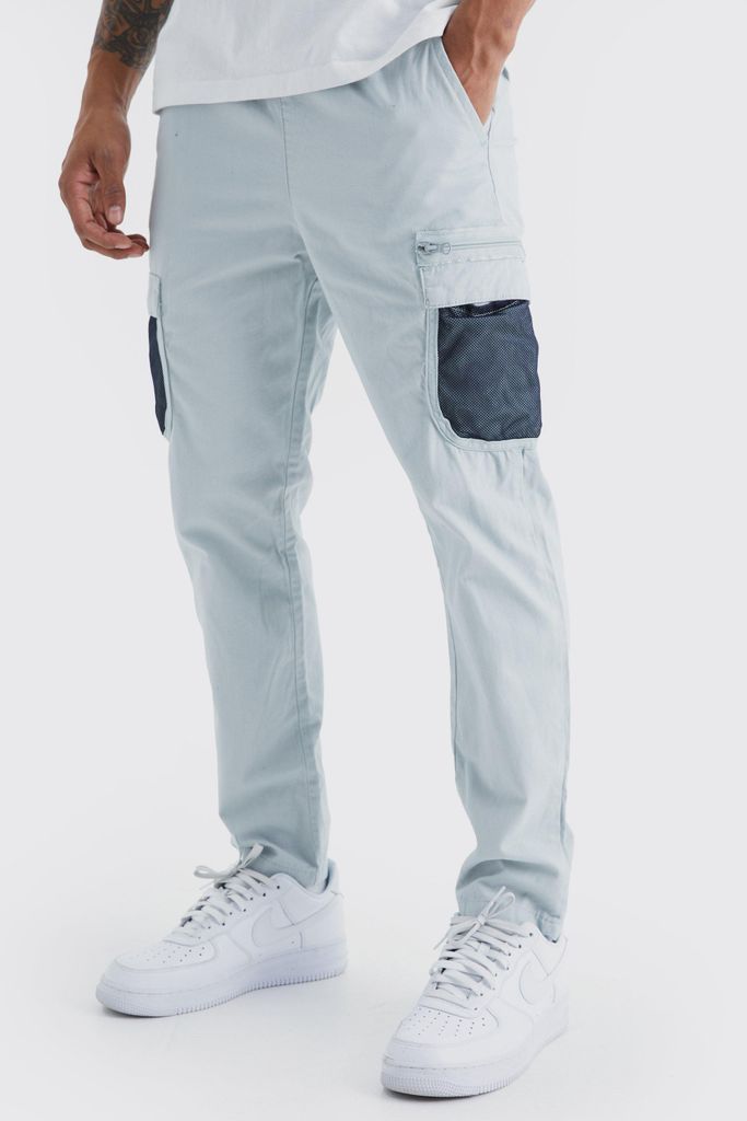 Men's Elastic Comfort Mesh Pocket Cargo Trouser - Grey - S, Grey