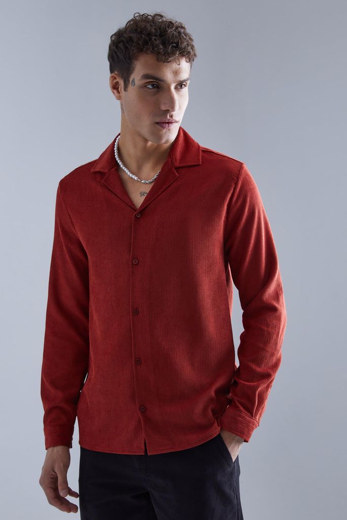 Men's Longsleeve Textured Rib Revere Shirt - S, Red
