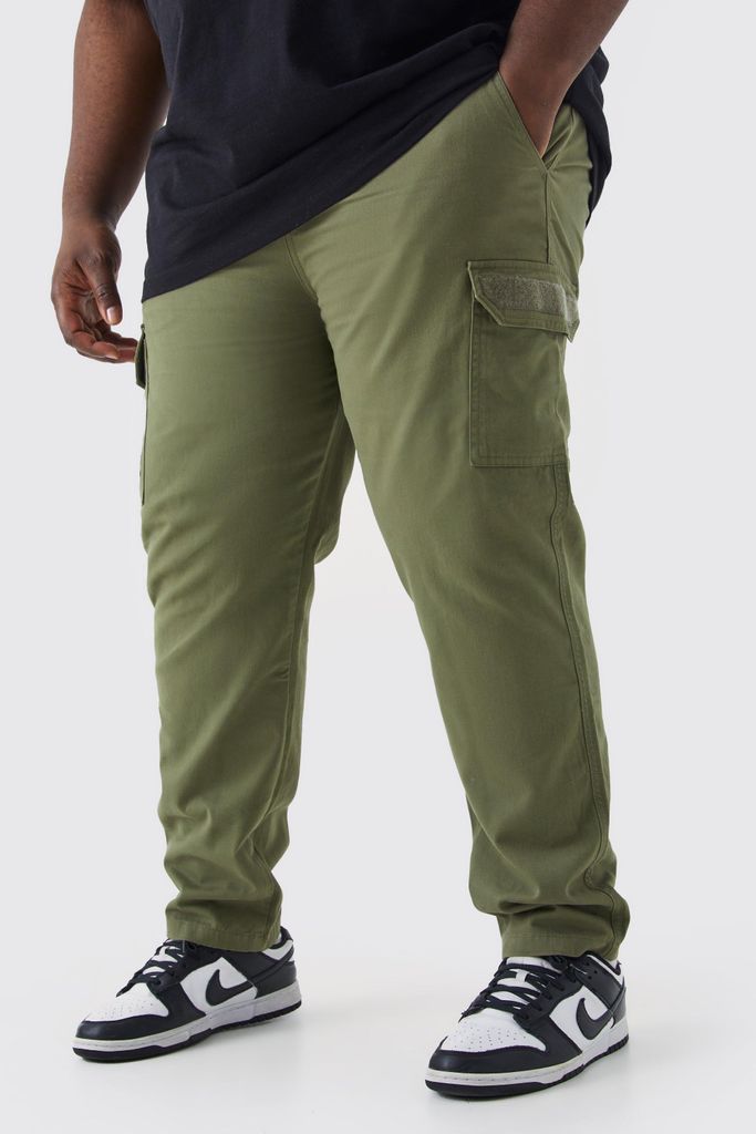 Men's Plus Elastic Comfort Felt Detail Cargo Trouser - Green - Xxxl, Green