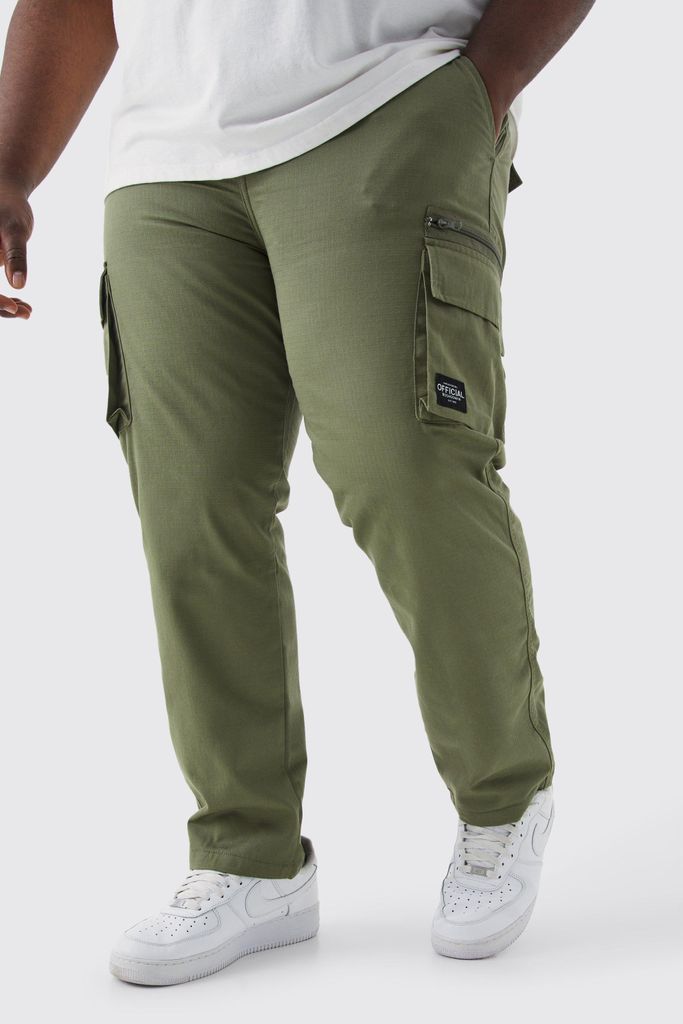 Men's Plus Fixed Relaxed Ripstop Cargo Trouser With Tab - Green - 38, Green