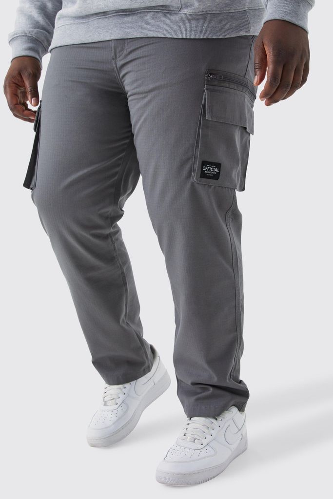 Men's Plus Fixed Relaxed Ripstop Cargo Trouser With Tab - Grey - 38, Grey