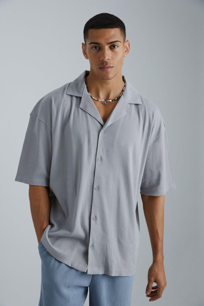 Men's Short Sleeve Boxy Revere Rib Jersey Shirt - Grey - S, Grey