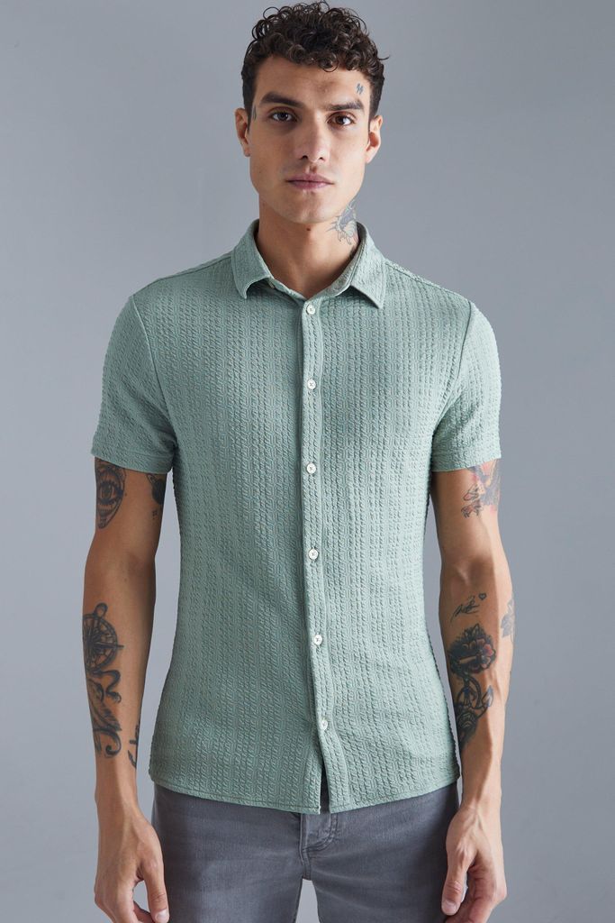 Men's Short Sleeve Muscle Textured Shirt - Green - S, Green