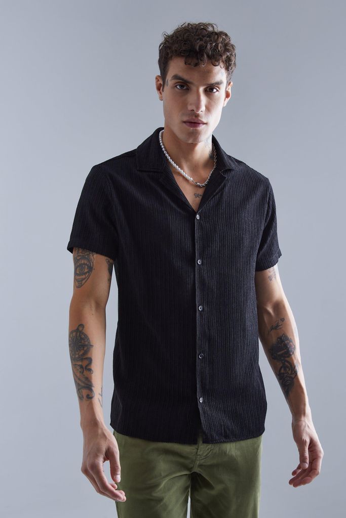 Men's Short Sleeve Textured Flat Rib Shirt - Black - S, Black