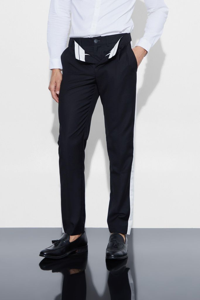 Men's Slim Fit Double Waistband Trouser - Black - 28, Black