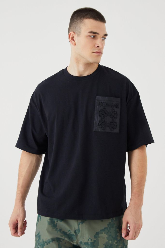 Men's Tall Boxy Homme Pu Pocket T-Shirt - Black - S, Black