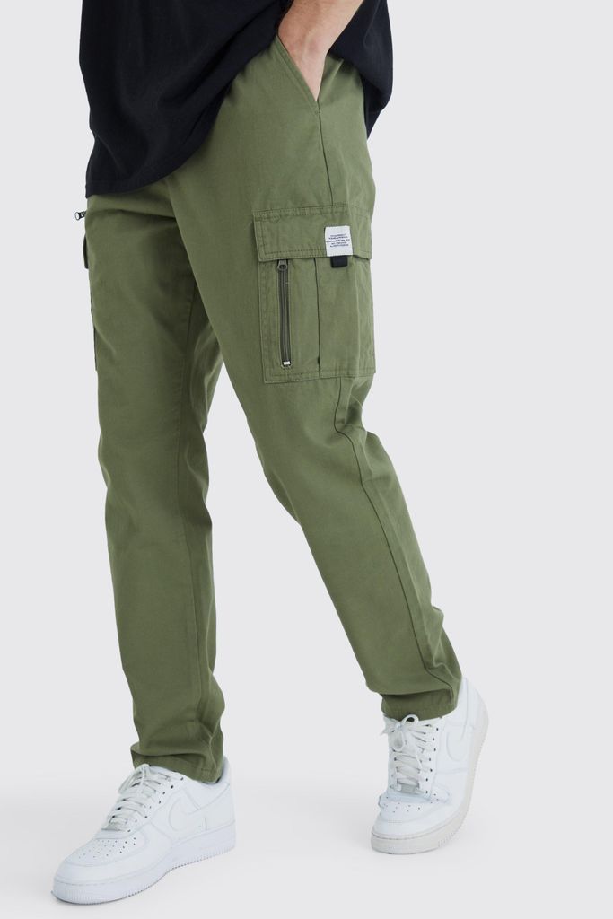 Men's Tall Elastic Relaxed Cargo Zip Detail Trouser - Green - S, Green