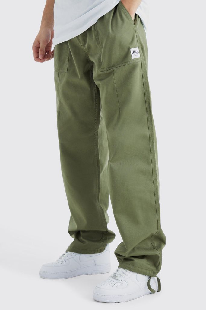 Men's Tall Elastic Relaxed Long Ripstop Trouser With Tab - Green - S, Green