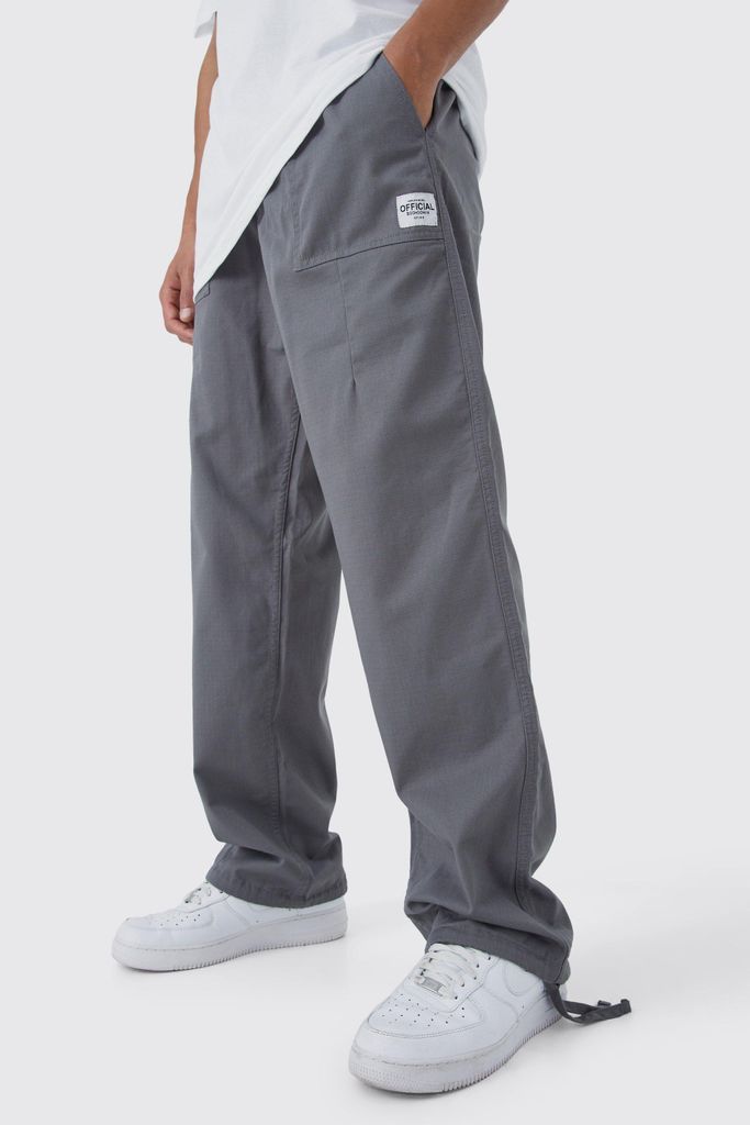 Men's Tall Elastic Relaxed Long Ripstop Trouser With Tab - Grey - S, Grey