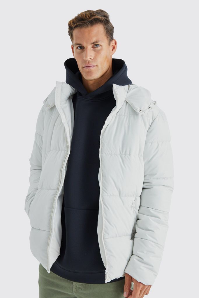 Men's Tall Panelled Matte Puffer Jacket - Cream - S, Cream