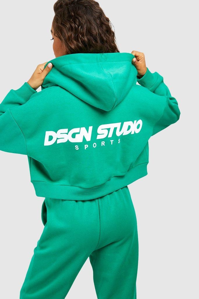 Womens Dsgn Studio Sports Boxy Crop Zip Through Hoodie - Green - S, Green