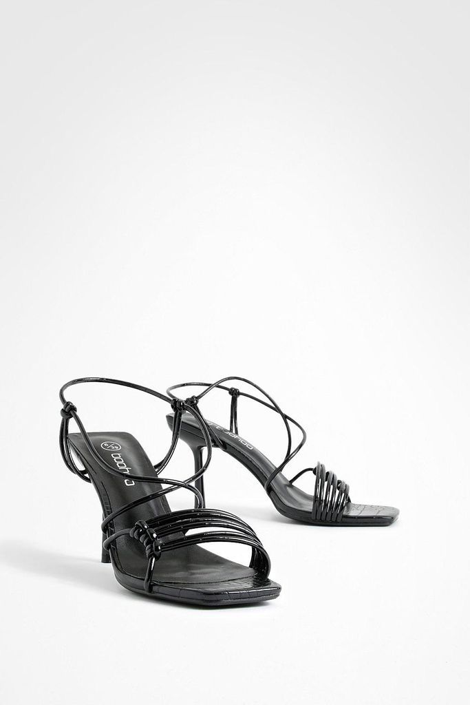 Womens Knot Detail Strappy High Heels - Black - 3, Black