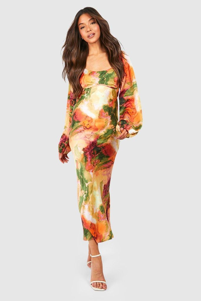 Womens Marble Print Blouson Sleeve Midaxi Dress - Multi - 8, Multi