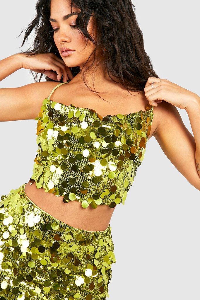 Womens Multi Disc Sequin Cowl Cami - Yellow - 6, Yellow