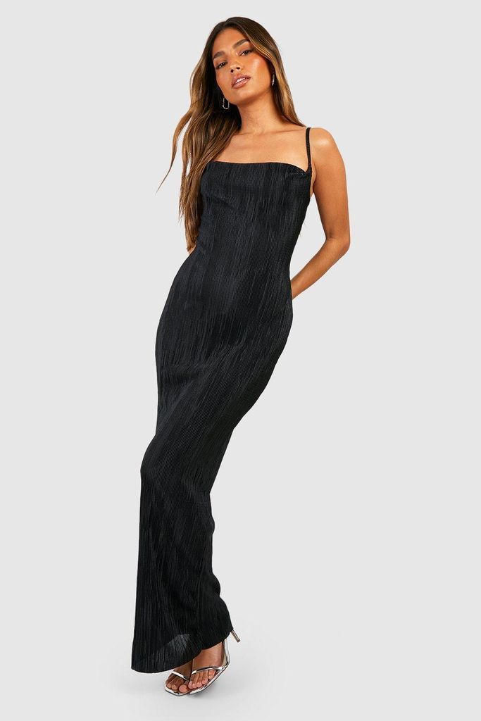 Womens Plisse Strappy Maxi Dress - Black - 6, Black