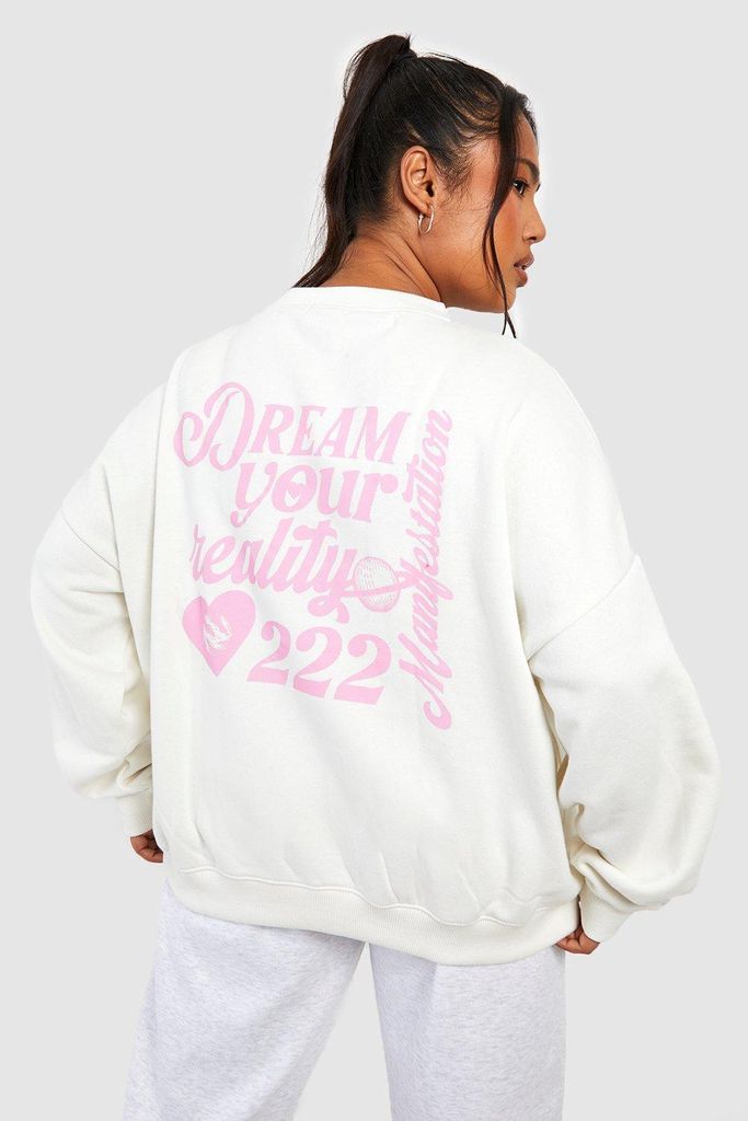 Womens Plus Dream Back Print Oversized Sweatshirt - Beige - 16, Beige