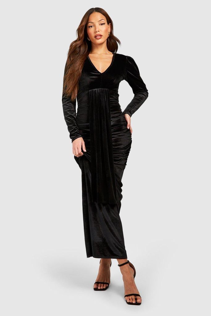 Womens Tall Velvet Plunge Draped Maxi Dress - Black - 6, Black