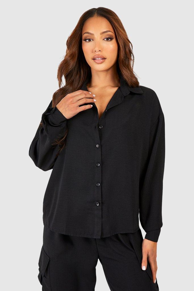 Womens Tall Woven Open Back Tie Detail Cropped Relaxed Fit Shirt - Black - 6, Black