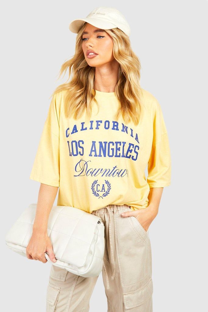 Womens Los Angeles Slogan T-Shirt - Yellow - M, Yellow