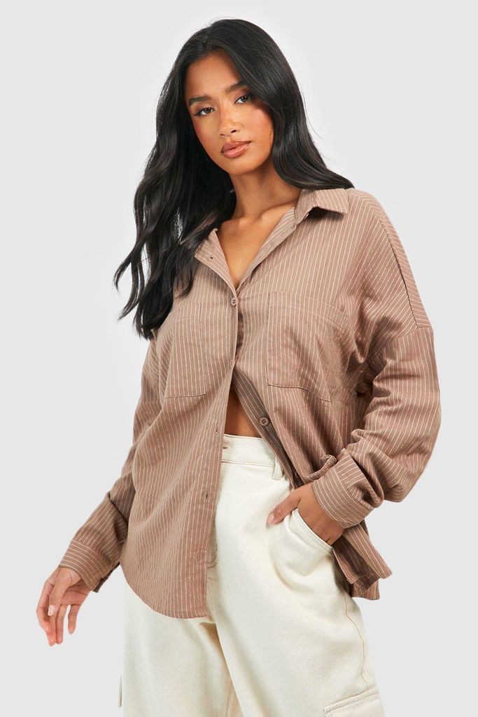 Womens Petite Stripe Shirt - Brown - 6, Brown