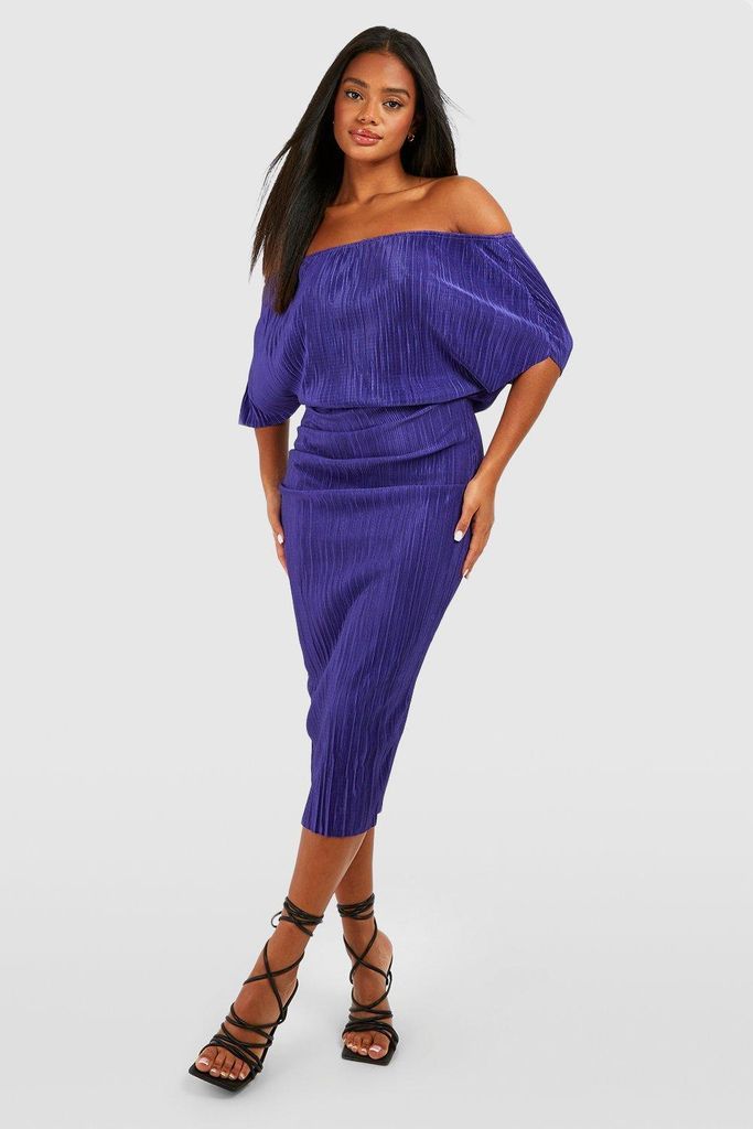Womens Plisse Off The Shoulder Midi Dress - Purple - 8, Purple