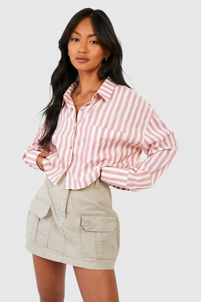 Womens Stripe Cropped Shirt - Pink - 6, Pink
