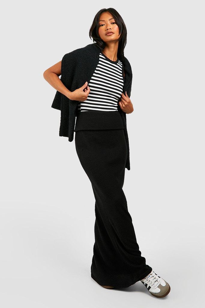 Womens Supersoft Cosy Rib Folded Waist Maxi Skirt - Black - 8, Black