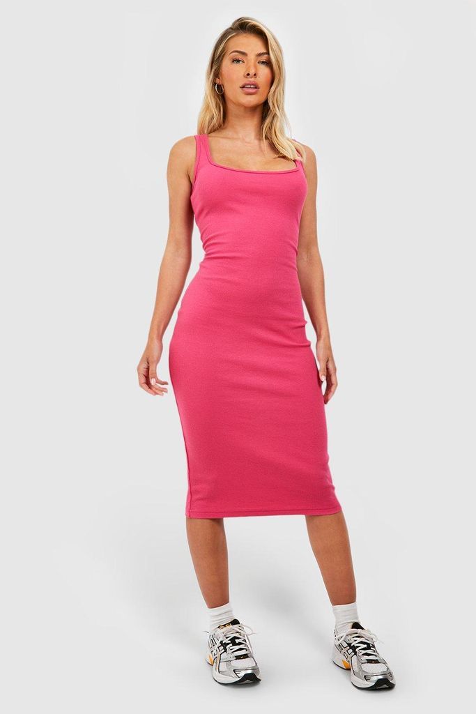 Womens Thick Strap Square Neck Bodycon Midi Dress - Pink - 8, Pink